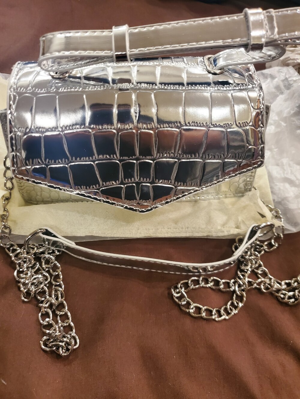 Silver Croc-Embossed Women's Crossbody Bag - Clutch New